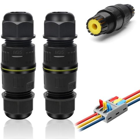 2 Stk Kabelverbinder Wasserdicht 3 Polig Erdkabel Verbinder IP68 Kabelmuffe | Wasserdichte Kabelverbinder Verbindungsmuffe für Erdkabel Ø3-8mm Erdmuffe Außen Verteilerdose für Garten,Outdoor,Dach,Boden