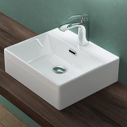 Mai & Mai Bathroom Sink Basin Countertop Wash Basin | Ceramic Rectangular White Wall-Mounted | Modern Design Bathroom Vessel Sink | WDH：40x36x13 cm | Nano-Coating Brüssel206