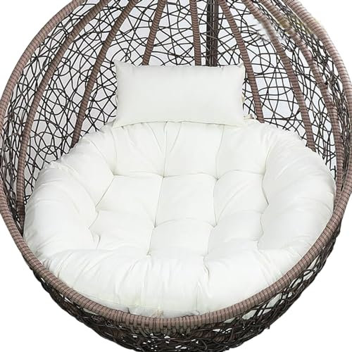Silla columpio de ratán para exteriores con cojín de gran tamaño, hamaca colgante de huevo de mimbre para jardín, terraza, uso interior y exterior, color blanco roto