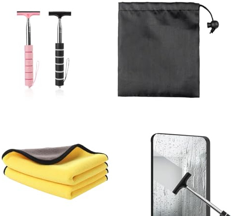 SEPWGUMD Raclette de Douche, Raclette Voiture – Ensemble de Raclettes Telescopiques Professionnelles pour Vitres avec Poignée Ergonomique et Accessoires Complémentaires