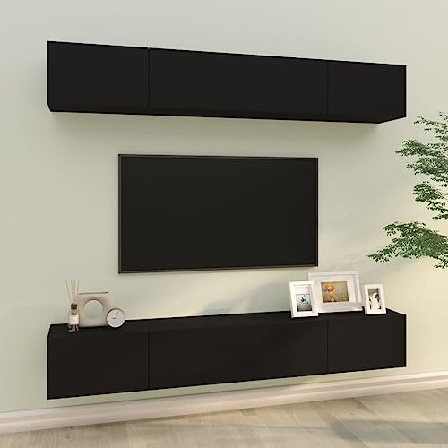 CINDERFUL TV-Wandschränke 4 STK. Schwarz 100x30x30 cm,HängeTVSchrank schwarz – Wandregal mit Klapptüren – Stauraum für Wohnzimmer und TV TV-Möbel, TV-Bänke