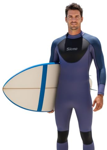 Sikma Traje de neopreno para hombre de 3 mm, para surf, buceo, mangas completas, cremallera trasera, traje de cuerpo completo, flexible y cómodo, perfecto para natación, buceo, esnórquel (azul, L)