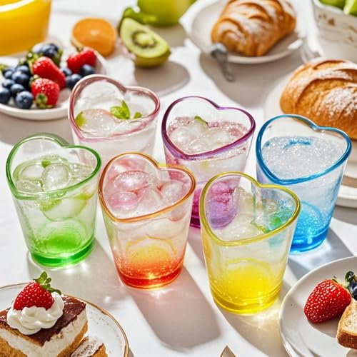 Gute Lot de 6 verres à shot colorés en forme de cœur avec base lourde pour whisky, tequila, spiritueux et liqueurs, Saint-Valentin, enterrement de vie de jeune fille (coloré)