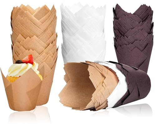 150PCS Muffin Cases,Tulip Muffin Cases,Tulip Cupcake Cases Greaseproof Baking Cups,Suitable for Home Baking, Cake Shops, Dessert Shops, Birthday Parties and Various Festivals.