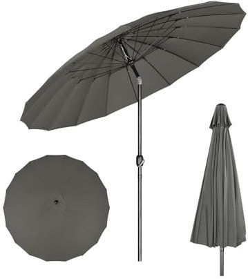 WOLTU Sonnenschirm Ø 257 cm, Kippbarer Gartenschirm mit Kurbel, Balkonsonnenschirm mit 18 Fiberglasstreben, für Terrasse, Patio, Pool, Dunkelgrau