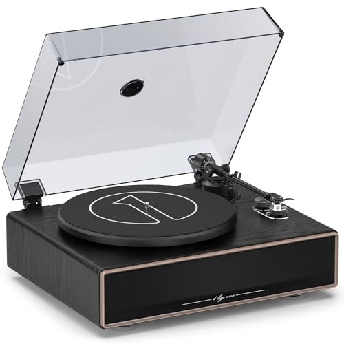 1 by ONE All-in-One Vinyl Record Player, HiFi Turntable Built-in Speakers, Phono Preamp, AT-3600L Cartridge,Belt Drive 2-Speed, Black Classic Edition