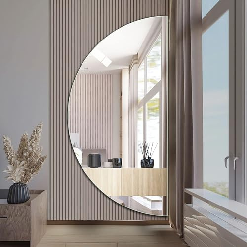 HSTBLEOO Specchio Da Bagno Semicircolare, A Forma Di Semiluna, Ingresso Parete, Decorativo For Soggiorno, Sicurezza Antideflagrante HD In Argento(Left Semi-circular,40 * 80cm)