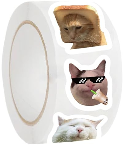 Rotolo Di 500 Adesivi Con Meme Di Gatti, Collezione Carina Da 500 Pezzi, 2,36x2,36x1,18 Pollici, Set Di Adesivi Divertenti, A-desivi Con Gatti, Materiale Impermeabile, Per Laptop, Bottiglie, Quaderni,