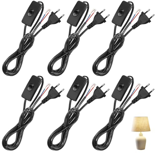 6 Pièces Cordon Avec Interrupteur, 1,8 M Câble D'alimentation Euro, Câble De Raccordement Avec Fiche, Câbles De Connexion Avec Euro Fiche Pour Lampes, Lampes De Table, Lampadaires (Noir)