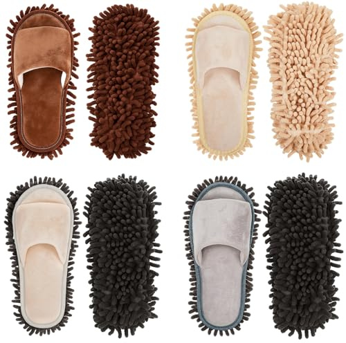 Jecery Microfiber Clean Mop Slipper, Blue, Brown, Beige, White, L Size | Detachable Chenille Covers Mop Shoes for Floor Cleaning, Washable Dusting Shoes Women Men, Reusable Home Office
