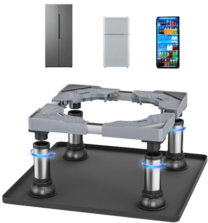 Mini Fridge Stand with Silicone Drip Tray Mat, Adjustable Height 9-10.2 Washer Dryer Pedestal Stand with Stainless Steel Feet, Universal Appliance Base for Mini Fridge, Washing Machine, Dorm Room