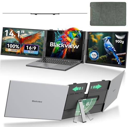 Blackview DCM6 14 Triple Laptop Screen, 0.17 Ultra-Thin, 1080P FHD Portable Monitor Eye protection, Travel for 13-17.3'' Laptop, Plug Play Compatible with Windows/Mac/Chrome OS