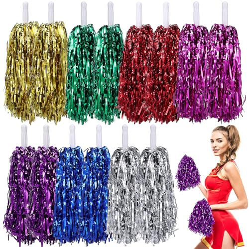 Abaodam 7 Paar Cheerleader Pompons aus PVC für Geburtstage und Anfeuern | Handliches Design, Wiederverwendbar und Griffig, Farbenfroh Sowie Auffällig, 7 Paare für Gruppen