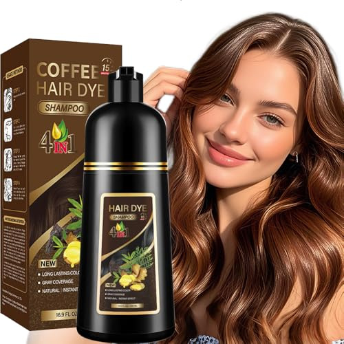 Shampoo colorante 4 in 1 per capelli neri, appositamente formulato per capelli grigi, formula a base di erbe vegetali, adatto sia per uomini che per donne, 500 ml (Coffee)