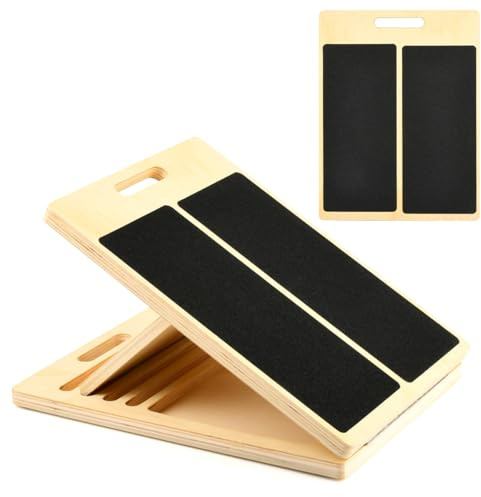 BOPEUY Planche Inclinée en Bois, Planche InclinéE avec 5 Angles D'Inclinaison, Antidérapante Planche D'équilibre en Bois, Pliable Slant Board avec Poignée, Planche Inclinée pour L'exercice