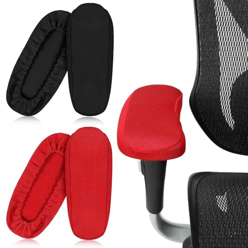 DEARMAMY Copribraccioli per Sedie da Ufficio in Poliestere Set 2 Paia Rosso e Nero Traspiranti e Resistenti all’Usura Adatti per Sedie da Scrivania e a Rotelle Protezione