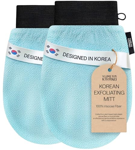 Korean Exfoliating Glove for Shower – Deep Body Scrubber & Face Exfoliator – Shower Gloves – Tan Remover Washcloth, Smooth Skin & Body Exfoliating Mitt – Loofah Wash Cloth Alternative (Pack of 2)