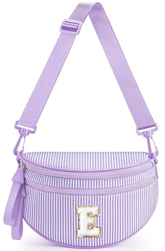 YOOLIFE Birthday Gifts for 10 11 12 13 14 15 16 17 Year Old Teen Girls, Crossbody Bags Bum Bag for Women Girls Wallets Purse, Initial Fanny Pack Belt Bag for Teen Girl Monogram Sling Bags, Purple (E)
