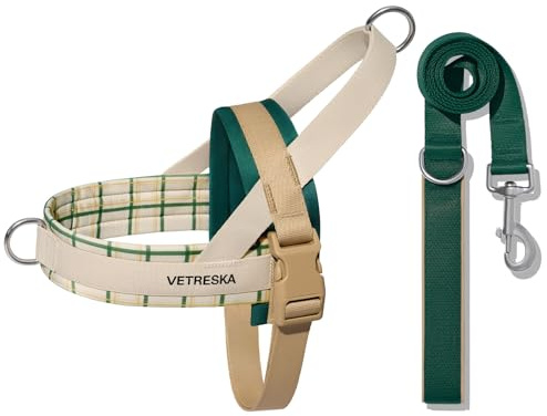 VETRESKA Ensemble Harnais et Laisse pour Chien, Harnais Easy Walk pour Chiens de Petite et Moyenne Taille, Harnais Anti-Traction pour Chiots, Laisse réglable Anti-Torsion (Santal Forest, M)