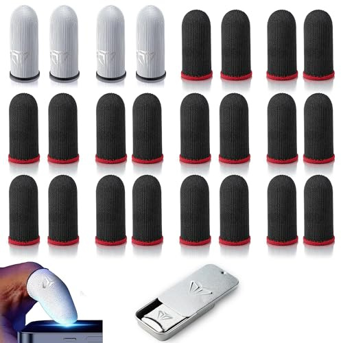 2 Paar Silber Muster Finger Sleeves Set für Fingersleeves Gaming mit Box | 2 Paar Silber Muster Finger Sleeves Set für Fingersleeves Gaming mit Box und 20 Carbonfaser Schwarz Rot Fingerlinge.