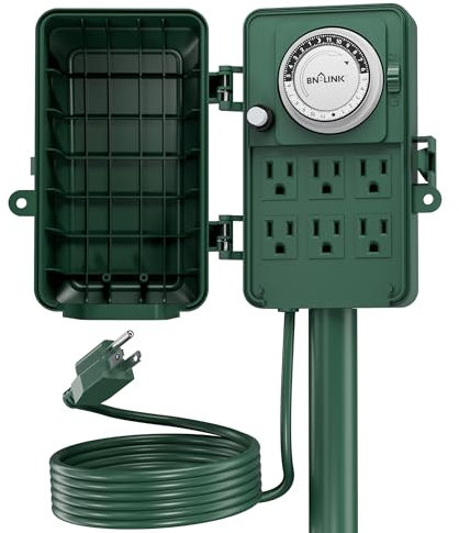 Century 24 Hour Mechanical Outdoor Multi Socket Timer, 6 Outlet Garden Power Stake