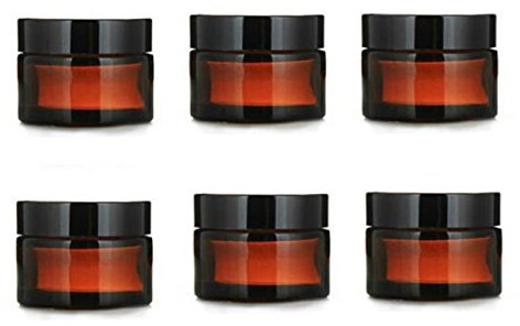 6PCS 5ml Amber Glass Jar Empty Refillable Cosmetic Face Cream Lip Balm Storage Jars Bottle Container Pot with Liners and Screw Black Lid for Make up Essential Oils Lotion (5ML)