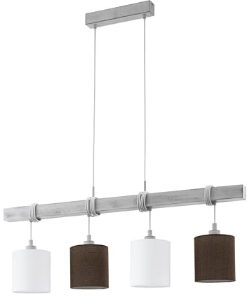 EGLO Pendelleuchte Townshend 2, 4 flammige Hängelampe Vintage | Hängeleuchte Holz, Stahl in Weiß-Patina und Textil, Leinen in Weiß, Braun, Esstischlampe, Wohnzimmerlampe hängend mit E27