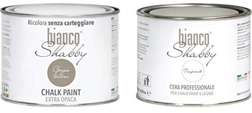 CHALK PAINT Grigio Tortora & CERA NEUTRA - Pittura Shabby Chic (500 ml) + Cera Professionale (500 ml)