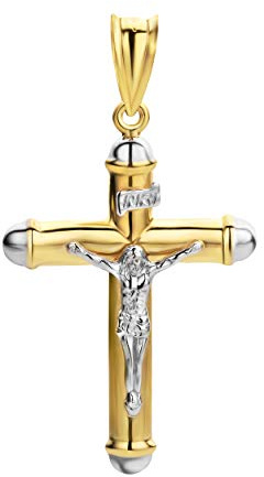 PRINS JEWELS 18 Karat 750 Gold Großen Gelbgold Weißgold Bicolor Kreuz Anhänger Mit Jesus 57 x 32 mm