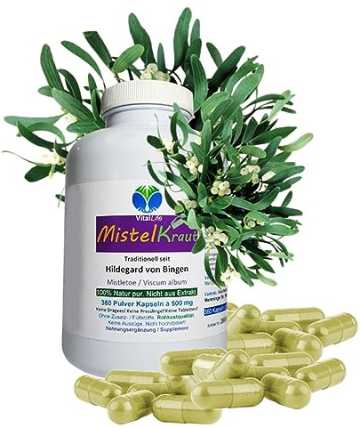 MISTEL Mistelkraut Mistletoe 360 Pulver Kapseln [OHNE Zusatzstoffe] kalt vermahlen traditionell nach Hildegard von Bingen [NATUR pur] 26650-360