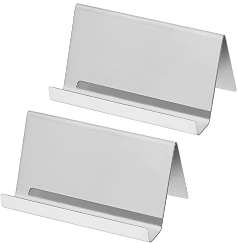 Belle Vous Visitenkarten Halter Metall Edelstahl (2Stk) – Edelstahl Organizer Visitenkarten Aufbewahrung bis 30 Visitenkarten – Silber Farbe Visitenkartenetui Silber Namensschilder, Schreibtisch, Büro