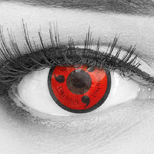 Farbige Sharingan Crazy Fun Kontaktlinsen 'Sasuke' Mit Stärke mit Gratis Linsenbehälter - Topqualität zu Karneval, Fasching und Halloween (-3.50 Dioptrien)