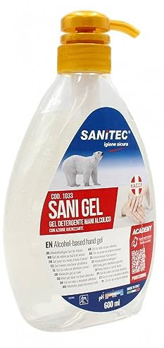 Sanitec Igiene Sicura Gel Mani con il 77% di Alcol, Trasparente, 600 Millilitri