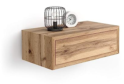 Mobili Fiver, Comodino sospeso Riccardo, Rovere Rustico, Nobilitato, 45 cmx25 cmx15.5 cm, Comodino moderno per Soggiorno e camera, Made in Italy