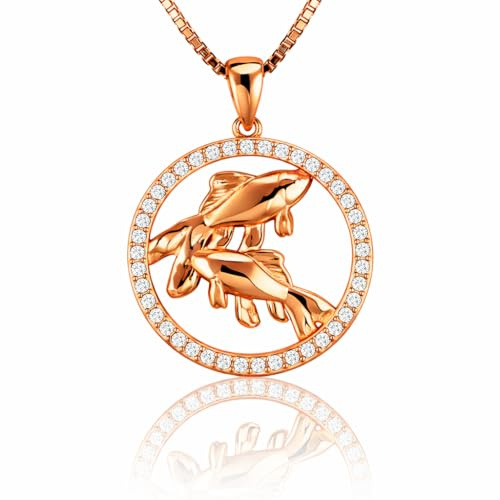 PAVELS Sternzeichen Halskette Roségold – Shine Kollektion – 12 Tierkreiszeichen Konstellation Anhänger – Astrologie Schmuck Geschenkidee für Damen (Fische)