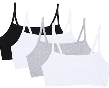 Fruit of the Loom Women's Spaghetti Strap Cotton Pullover Sports Bra, Black/White/White/Heather Grey 4-Pack, 42