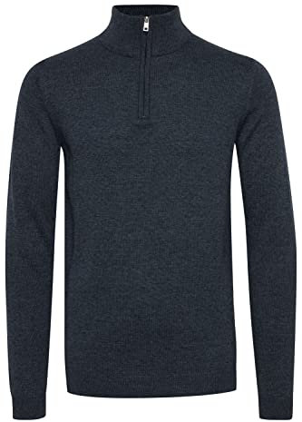 11 Project PRIngfried Men's Knitted Jumper Troyer Fine Knit Jumper with Troyer Collar, Insignia Blue Melange (1940101), L