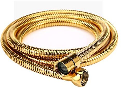 Oupukle Duschschlauch Gold 1,5m lange Edelstahl Brauseschlauch, Flexibler Explosionsschutz für alle Duschkopf(G1 / 2) Doppel-Lock mit Wasserdichtband-Golden