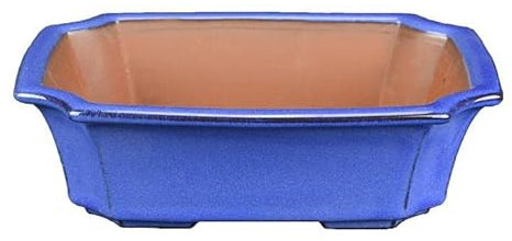 Rechteckige Bonsaischale aus blau glasiertem Steinzeug 18,5 x 14 x 5 cm - ZX95