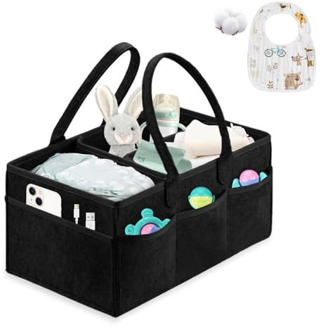 Esoes Baby Wickeltasche Organizer Filz Tragbare Windel Filztasche Faltbar Taschenorganizer für Neugeborene Mütter Verwendet, um Windeln, Papiertücher und Babyflaschen zu Speichern (Schwarz)