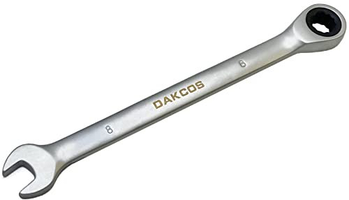 DAKCOS Kombi-Ratschenschlüssel 8mm - Metrischer Ratschenringmaulschlüssel aus CR-V mit mattierter Chromoberfläche