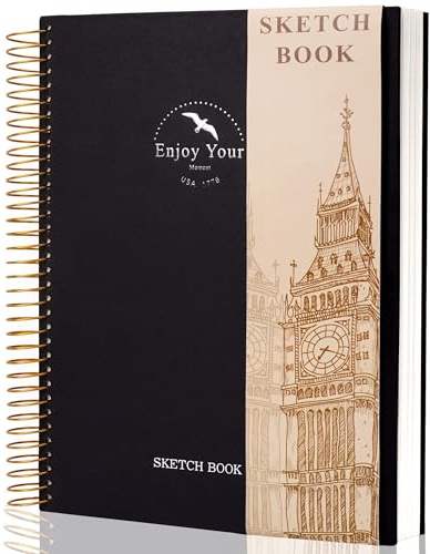 FLYING EAGLE Hardcover Sketchbook for Drawing 8.5 x 11 Spiral Sketch Book for Adults Women Kids with 100gsm 68lb 120 Sheets Premium Paper Sketch Pad for Drawing Books Notebook Art Supplies, Black