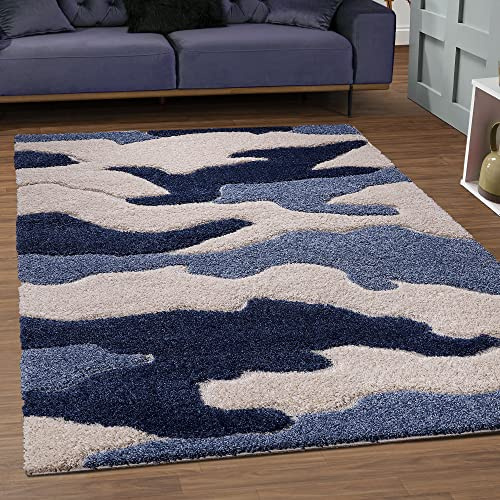 SANAT Wohnzimmer Teppich - Luxus Shaggy Nicht-schuppend Teppich, Wohnzimmer Schlafzimmer Esszimmer Eingangsbereich Teppiche, Blau 120 x 160 cm