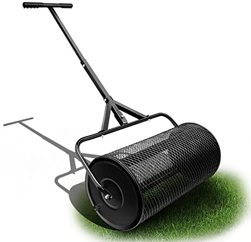 LEIZA 24 in Compost Spreader for Lawn Garden Yard Upgraded T Shaped Handle Moss Durable Lightweight Planting, Seeding (D12.5In, Black),(SBQ001004)