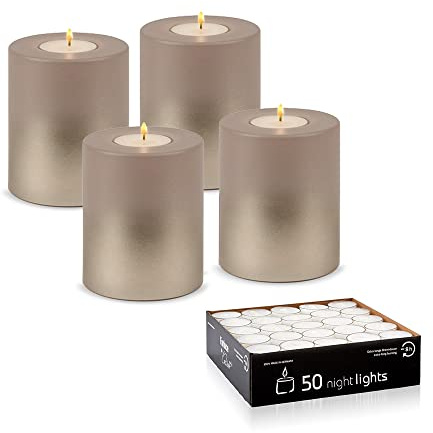 Qult Farluce Trend - Teelichthalter in Kerzenform • LEVI • Christmas Collection • Adventskerzen • Weihnachtskerzen • Kerze (4er Set Ø 8 x h 9 cm, Levi Taupe/Cream Gold)