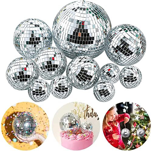 Morofme Disco Mirror Ball 11pcs argento appeso palla a specchio Disco Ball palla a specchio lucido Disco Ball per albero di Natale Matrimonio Compleanno Party Decorazione Effetto Luce