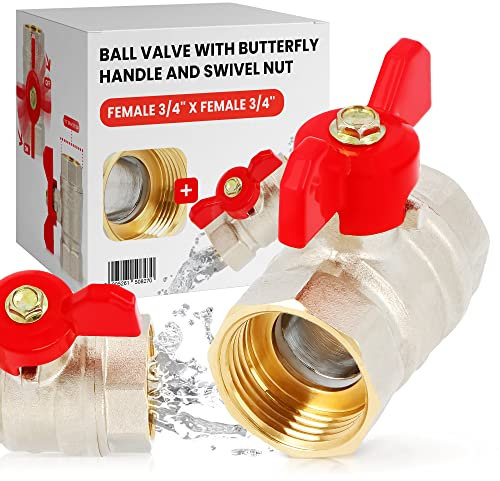 Valvola a Sfera Maniglia Farfalla 1/2'' x 1/2'' Filettatura Interna Femmina Ottone per Acqua Calda Rubinetto d'Arresto Intercettazione Robusto Tenuta