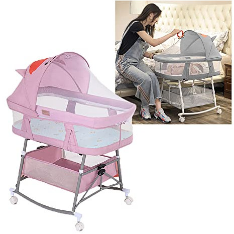 3 in 1 baby beistellbett,mobile babybett,reisegitterbett,Beistellbett Baby,Babywiege,Babywiege,mit Aufbewahrungskorb Zubehör,baby bett mit Moskitonetz,der auf das Bett gestellt werden kann ( Color : P