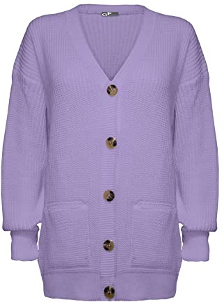 New Ladies Women Long Sleeve Open Front Knitted Pocketed Buttons Cardigan Sweater Top Loose Fitting