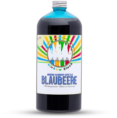Rainbow Slush Sirope AZO LIBRE | Botella de 1 litro | Concentrado para granizadores de helados, máquinas de helado, bebidas 1:5 hasta 1:20 (arándano)